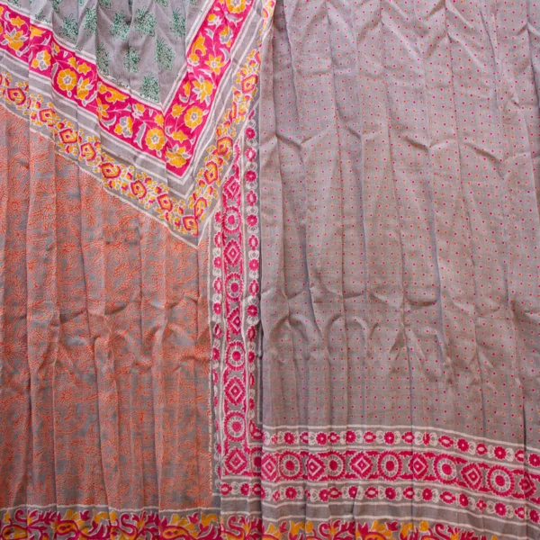 Schal aus Baumwolle mit Quaste, fuchsia, taube, orange mit Mustern. Detailansicht