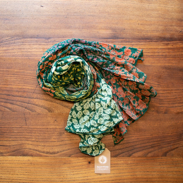 Schal Baumwolle verschiedene Muster quer. Grün | Orange | Pink | Gelb Sarah und Sally