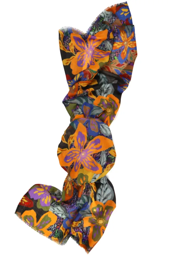 Schal in verschiedenen Herbstfarben mit Blumen und Mustern 100 % Wolle