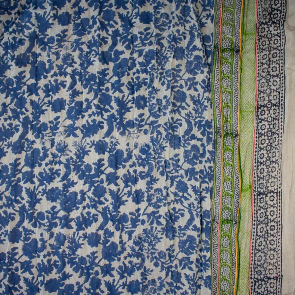 Schal aus Baumwolle von Sarah und Sally mit Quasten, Blau, Grün mit Borte und Mustern.