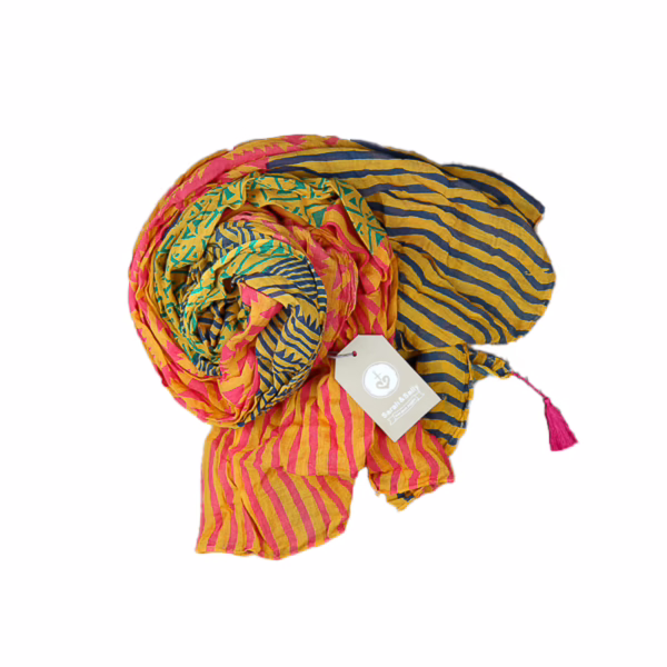 Schal 100 % Baumwolle Orange mit bunten Mustern | Sarah und Sally