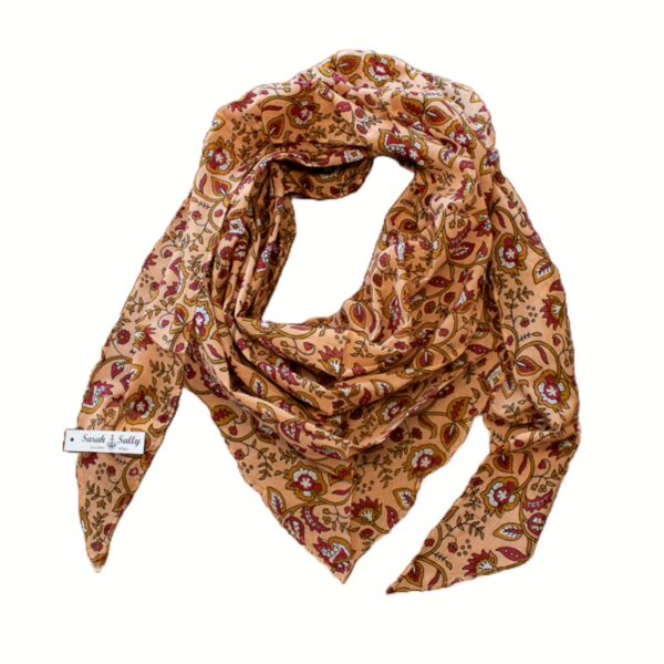 Dreieckstuch Hell Orange mit Blumen 100% Bio-Baumwolle Sarah und Sally