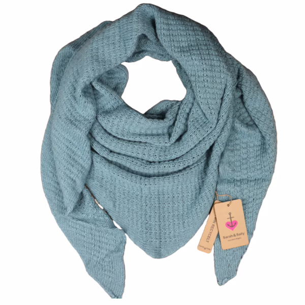 Dreiecksschal Wollmix Filetstrick, Blau | Sarah und Sally