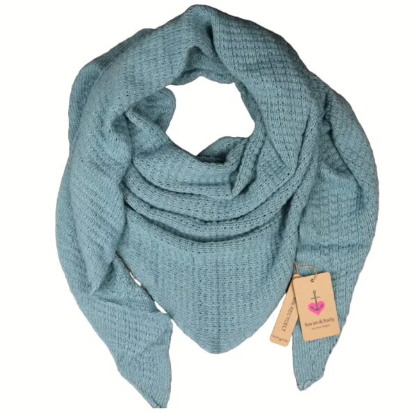Sarah und Sally | Dreiecksschal Wollmix Filetstrick, Blau