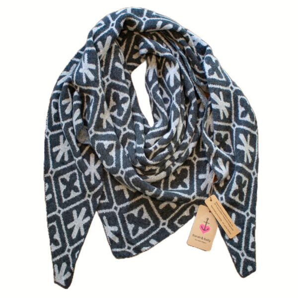 Sarah und Sally | Dreiecksschal Wolle mit Beimischung Jacquard, Grau-Hellgrau