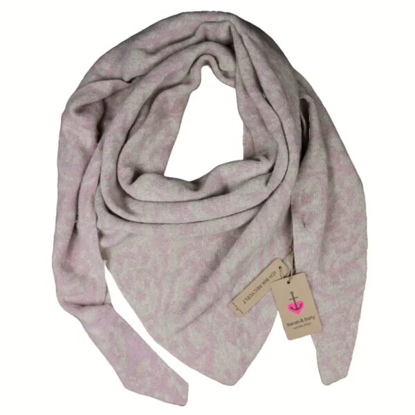 Sarah und Sally | Dreiecksschal Wolle mit Beimischung Jacquard, Rosa - Ecru