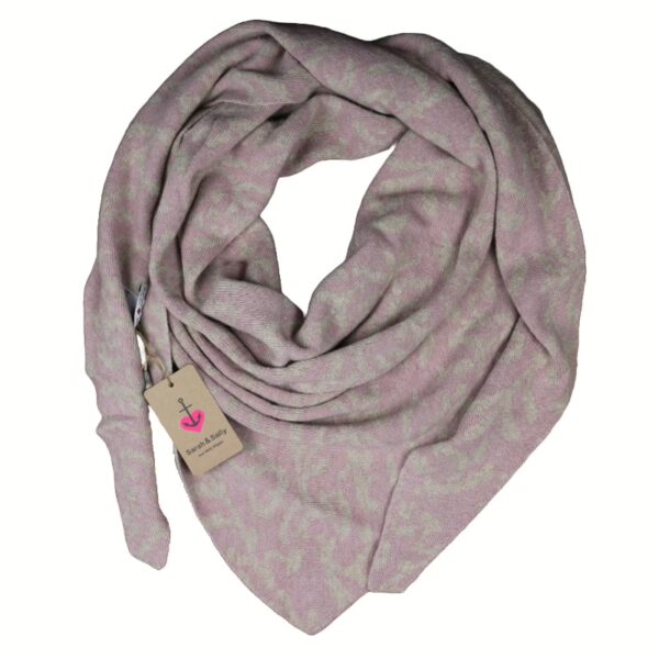 Sarah und Sally | Dreiecksschal Wolle mit Beimischung Jacquard, Rosa - Ecru – Bild 2