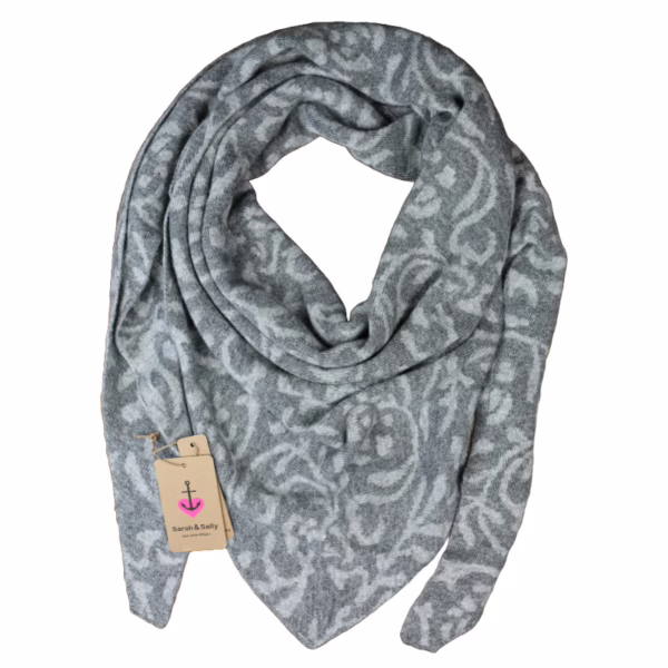 Dreiecksschal Wolle mit Beimischung Jacquard, Hellgrau - Grau | Sarah und Sally – Bild 2