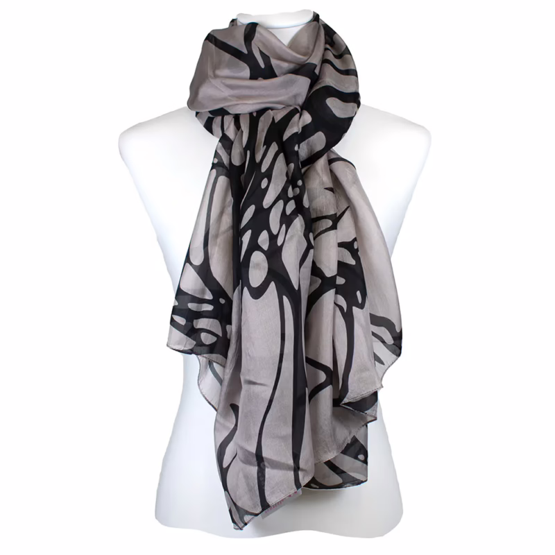 Schal 100 % Seide Schwarz-Taube großflächiges Muster | Ahmaddy
