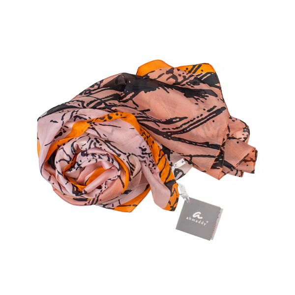 Schal 100 % Seide Rosé mit Orange, blumig gemustert | Ahmaddy