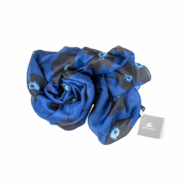 Schal 100 % Seide Mohnblumen in royal Blau | Ahmaddy