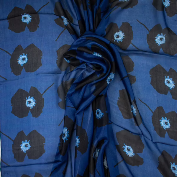 Schal 100 % Seide Mohnblumen in royal Blau | Ahmaddy