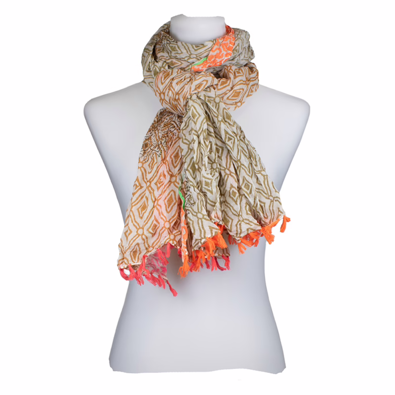 Schal 100 % Baumwolle - Acru, Muster Raute und Mandala | Sarah und Sally