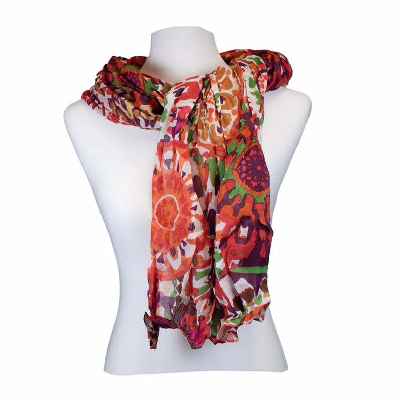 Schal 100 % Baumwolle - große Mandala-Blumen bunt | Sarah und Sally