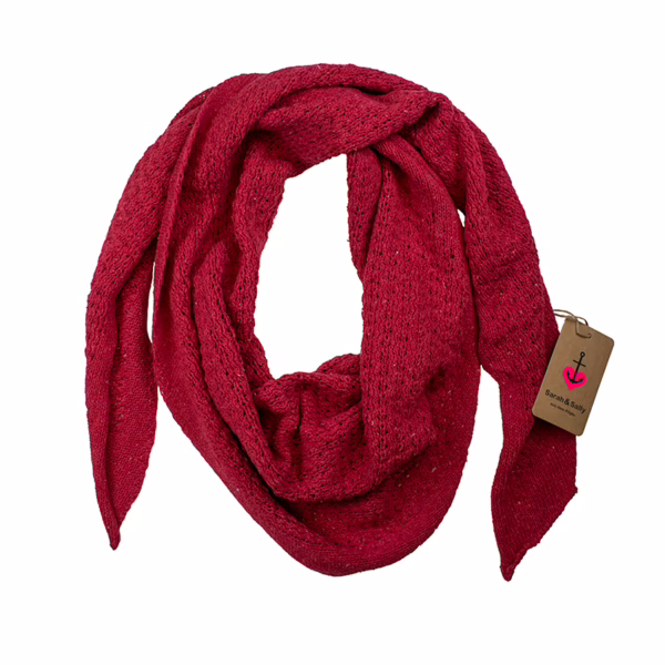 Dreieckstuch Recyceltes Denim Filetstrick Tomatenrot Meliert | Sarah und Sally