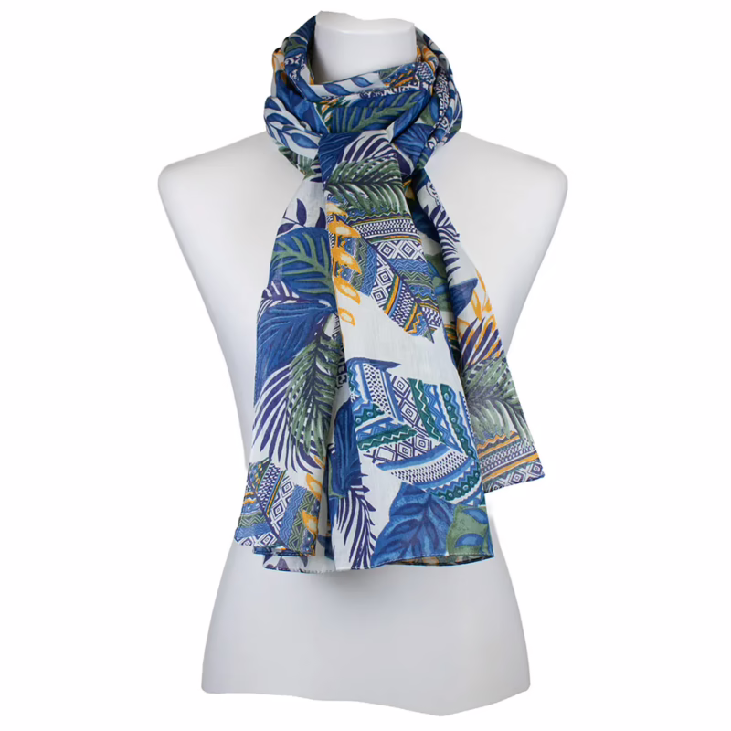 Schal 100 % Bio-Baumwolle - Floral Blau | Salto