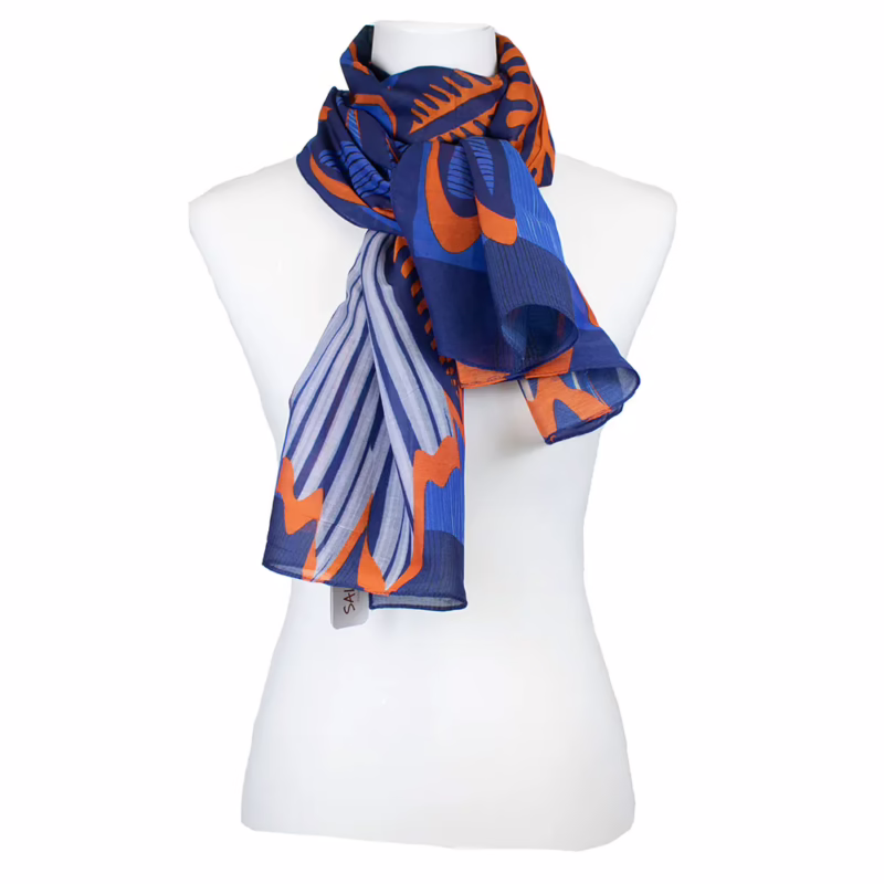 Schal Baumwolle mit Seide - Blaue Blume | Salto