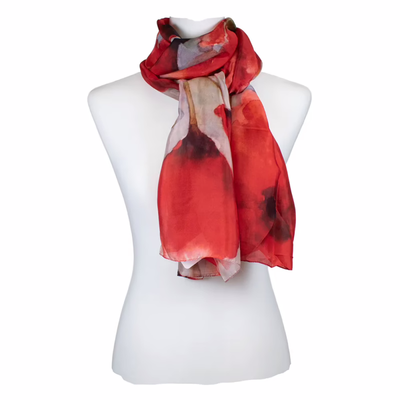 Schal 100 % Seide Mohnblumen Rot | Salto