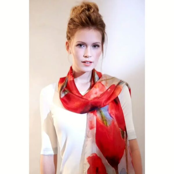 Schal 100 % Seide Mohnblumen Rot | Salto