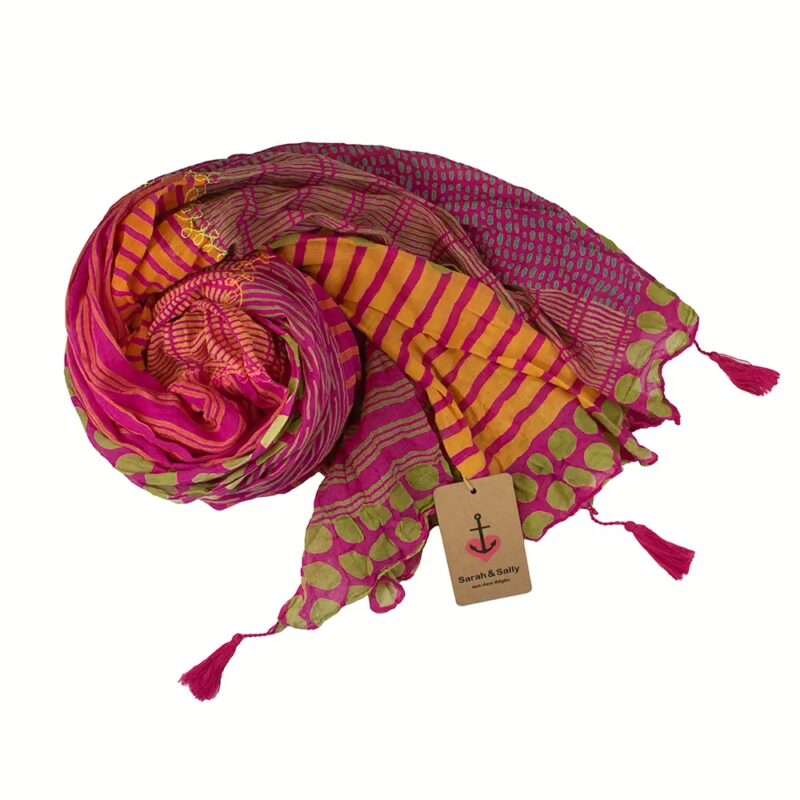 Sarah und Sally | Schal 100 % Baumwolle - Mustermix Fuchsia, Orange, Gelb