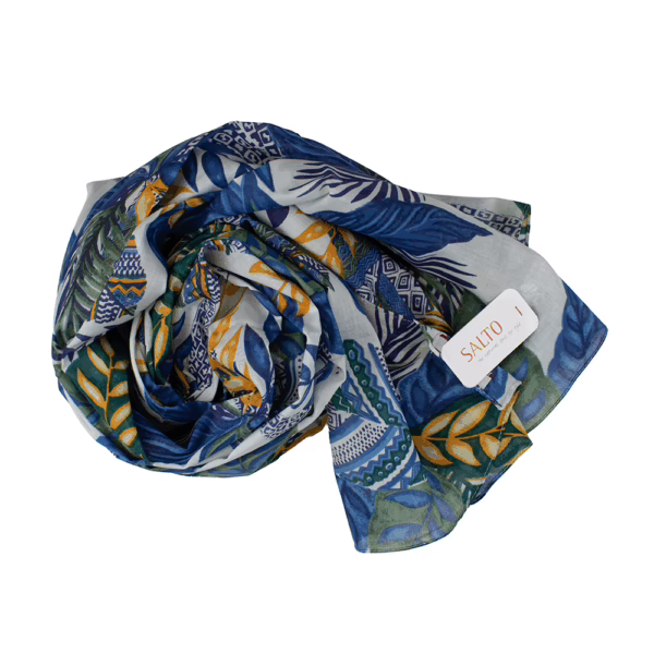 Schal 100 % Bio-Baumwolle - Floral Blau | Salto
