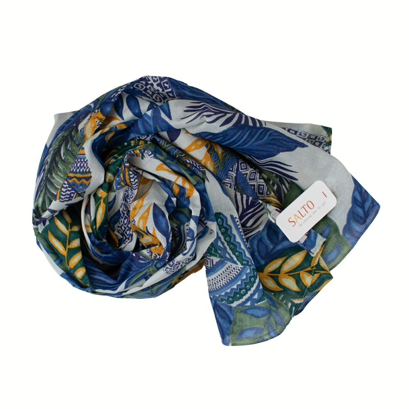 Schal 100 % Bio-Baumwolle - Floral Blau | Salto