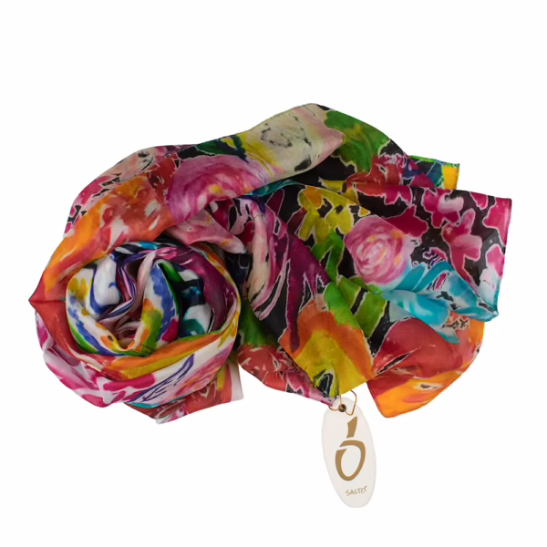Schal 100 % Seide Fantasiemuster bunt | Salto