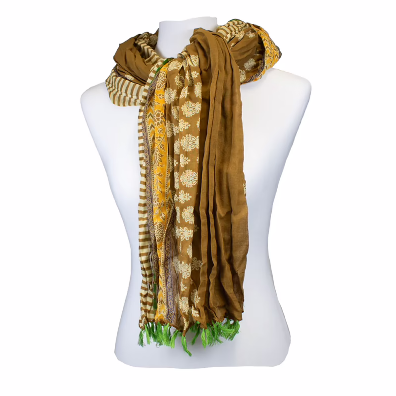 Sarah und Sally | Schal 100 % Baumwolle - Mustermix längs, Ockerbraun
