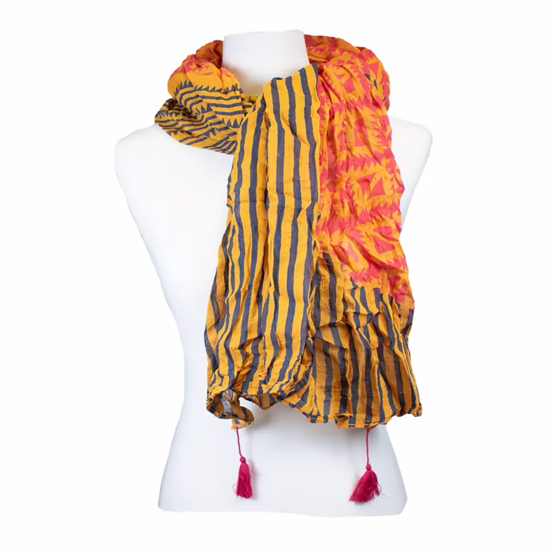 Sarah und Sally | Schal 100 % Baumwolle - Mustermix Orange, Blau, Rot und Grün