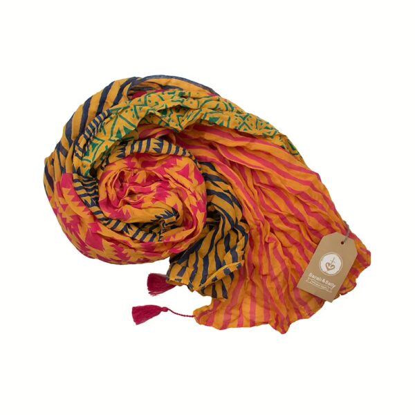 Sarah und Sally | Schal 100 % Baumwolle - Mustermix Orange, Blau, Rot und Grün