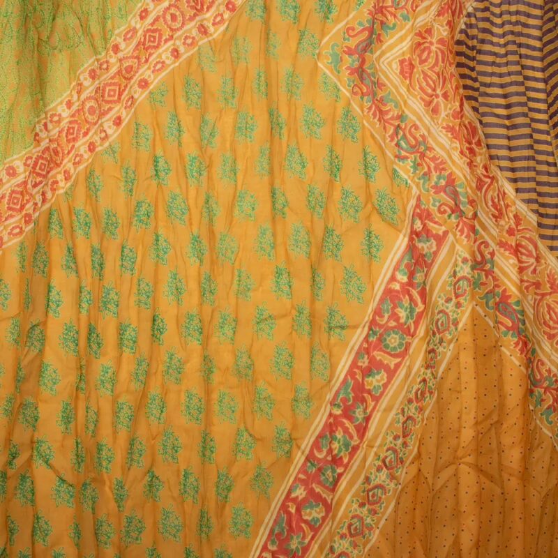 Sarah und Sally | Schal 100 % Baumwolle – Patchwork-Design mit Bordüren, Senfgelb Grün Rot – Bild 2
