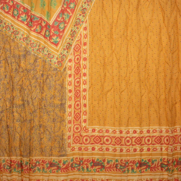 Sarah und Sally | Schal 100 % Baumwolle – Patchwork-Design mit Bordüren, Senfgelb Grün Rot – Bild 4