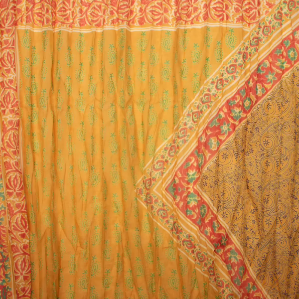Sarah und Sally | Schal 100 % Baumwolle – Patchwork-Design mit Bordüren, Senfgelb Grün Rot – Bild 3