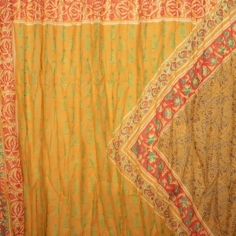 Sarah und Sally | Schal 100 % Baumwolle – Patchwork-Design mit Bordüren, Senfgelb Grün Rot – Bild 3