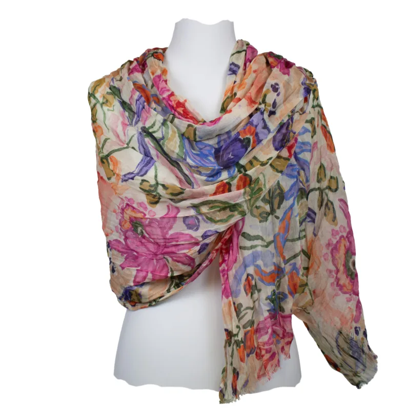 Leichter Wollschal mit buntem Blumenmuster aus reiner Wolle von Sarah & Sally.