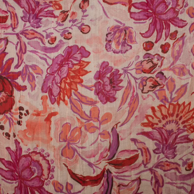 Sarah & Sally Wollschal aus 100 % Wolle mit floralem Muster in Pink und Rot