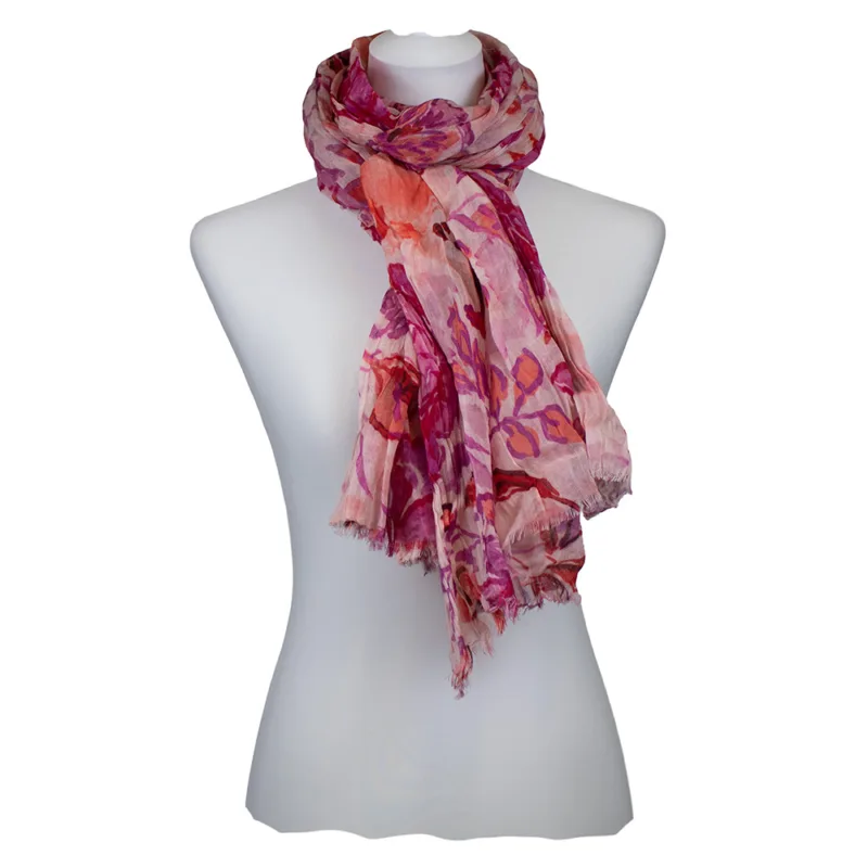 Sarah & Sally Wollschal aus 100 % Wolle mit floralem Muster in Pink und Rot