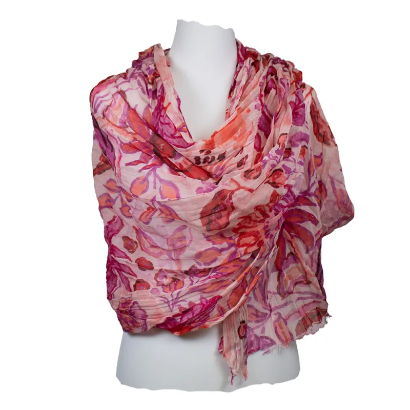 Sarah & Sally Wollschal aus 100 % Wolle mit floralem Muster in Pink und Rot