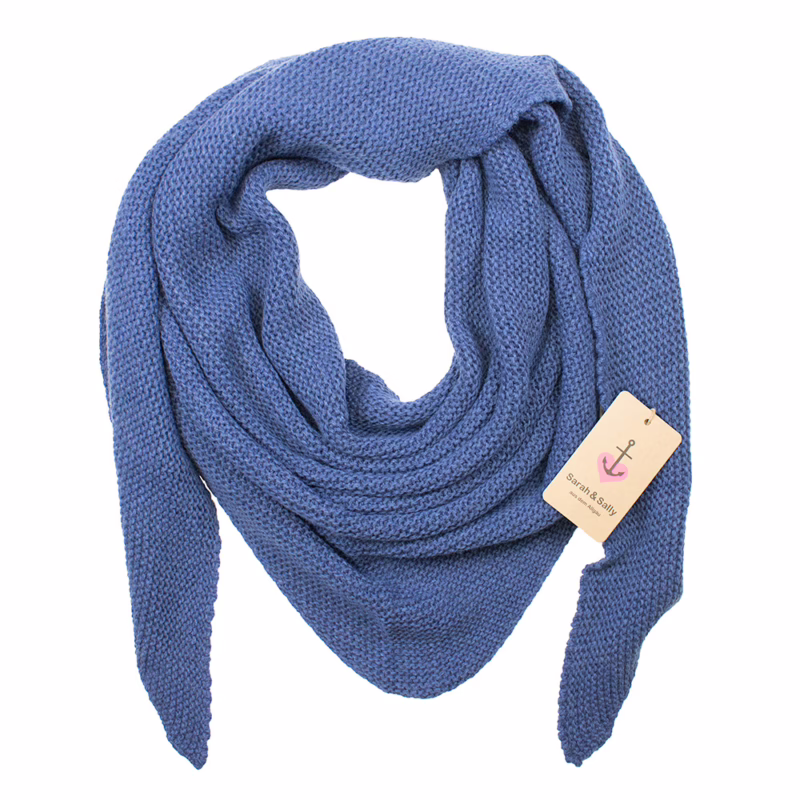 Dreiecksschal in Blau, kraus gestrickt, von Sarah und Sally.