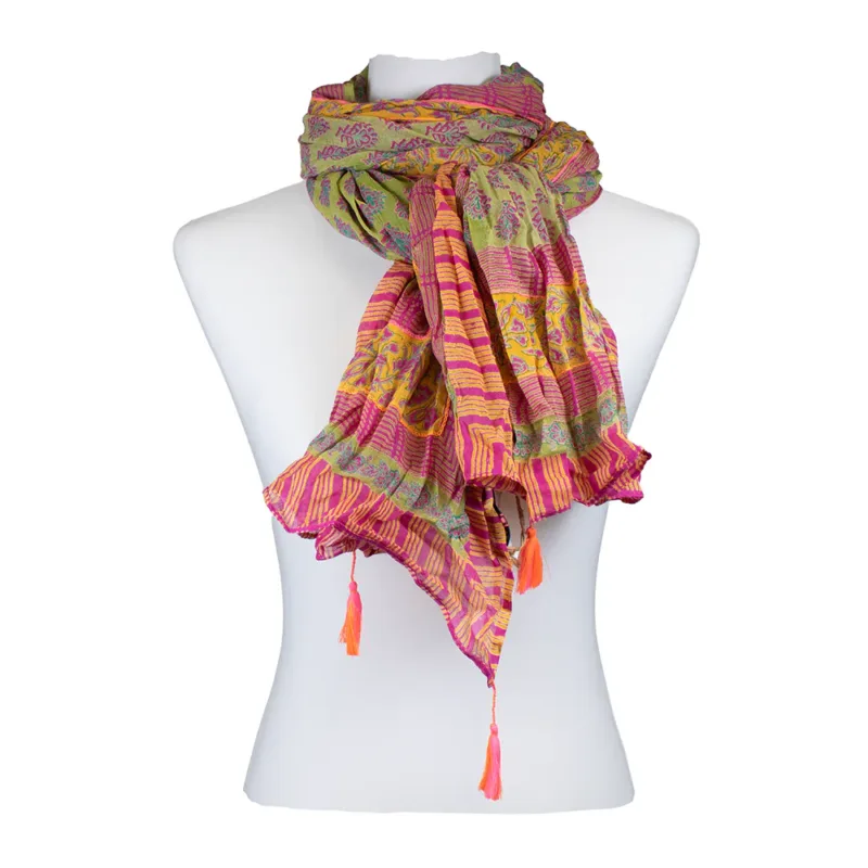 Sarah und Sally | Schal 100 % Baumwolle in Magenta-Olive Mustermix