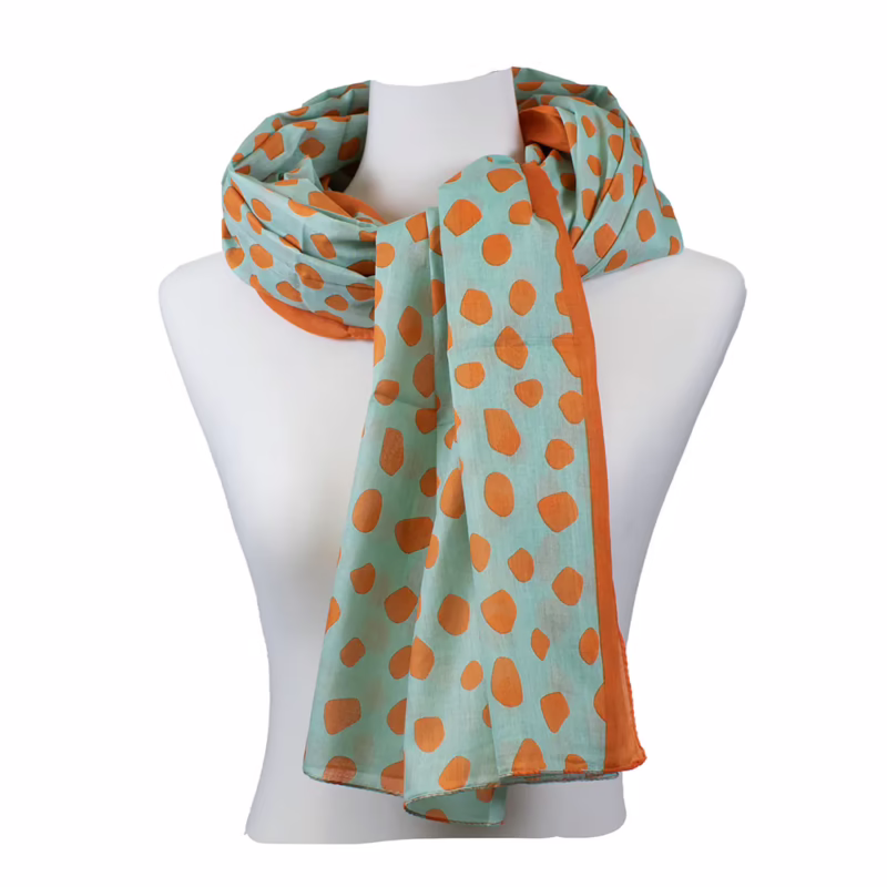The Moshi | Schal 100 % Baumwolle Karin in Türkis mit orangem Allover-Muster