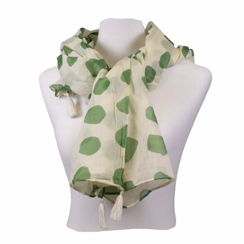 The Moshi | Schal 100 % Baumwolle Freya Tupfendesign Grün auf Creme