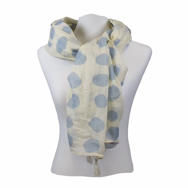 The Moshi | Schal 100 % Baumwolle Freya Tupfendesign Hellblau auf Creme