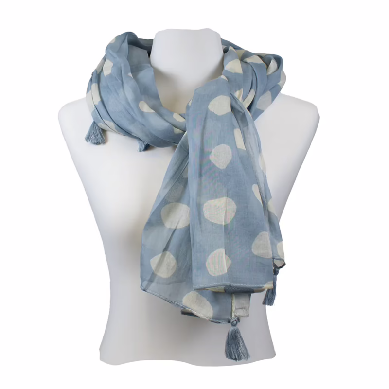 The Moshi | Schal 100 % Baumwolle Freya Tupfendesign Creme auf Hellblau