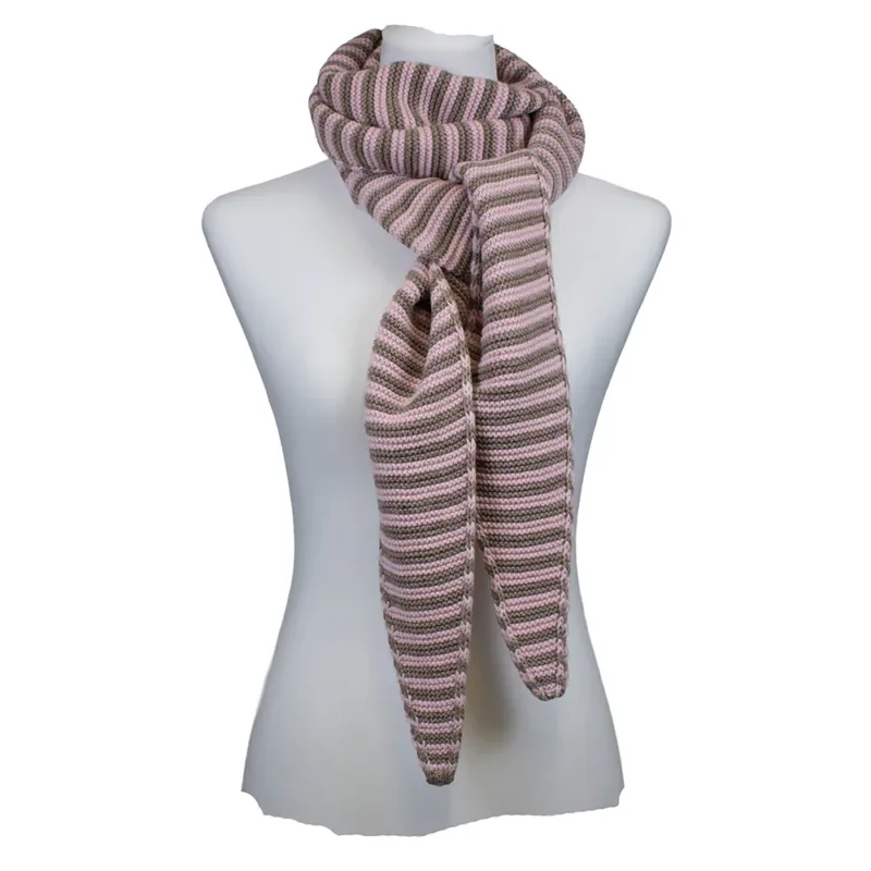 Sarah und Sally | Schal Braun - Rosa gestreift kraus gestrickt