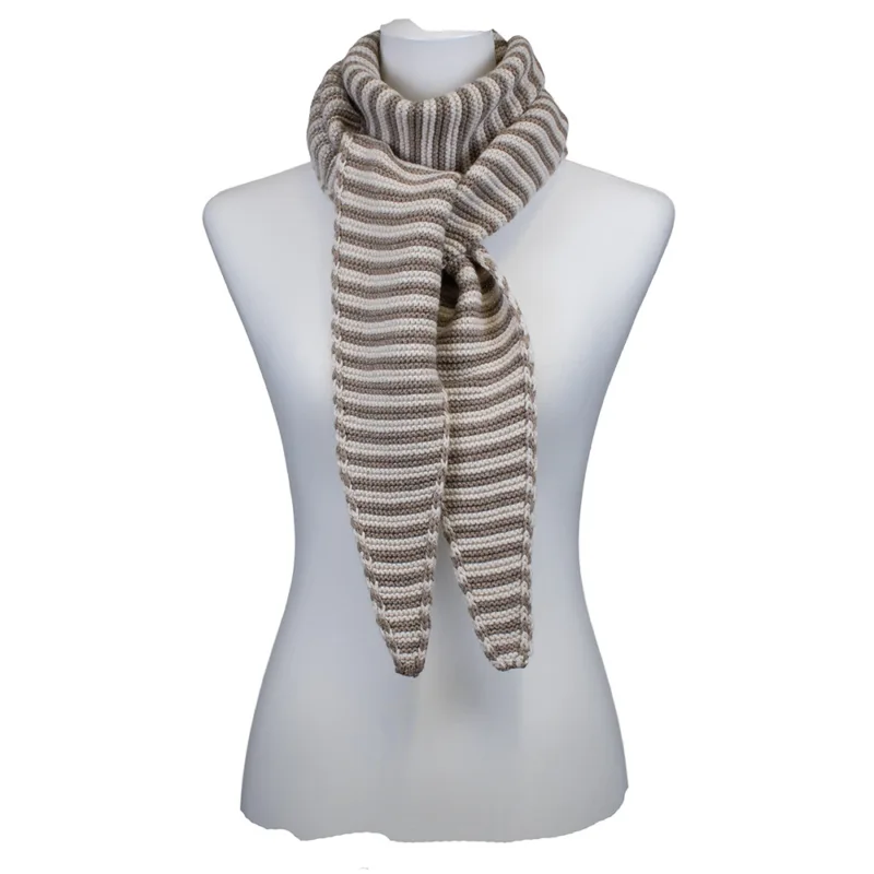 Sarah und Sally | Schal Beige - Braun gestreift kraus gestrickt
