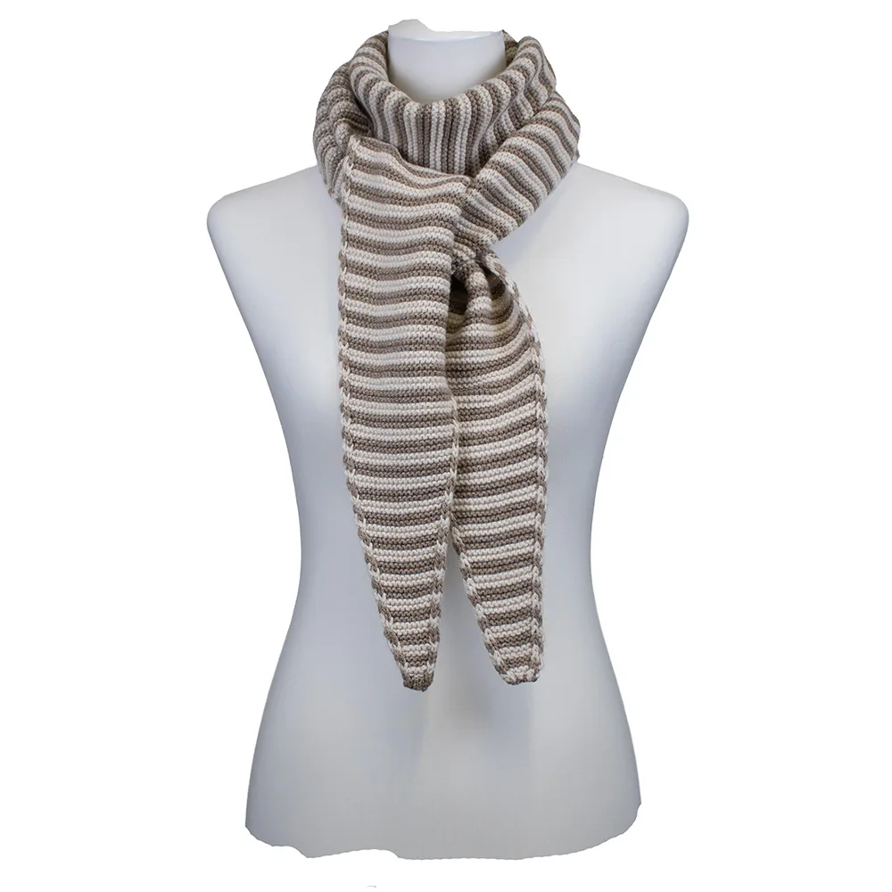 Sarah und Sally | Schal Beige mit Merinowolle & Kaschmir, Braun gestreift kraus gestrickt