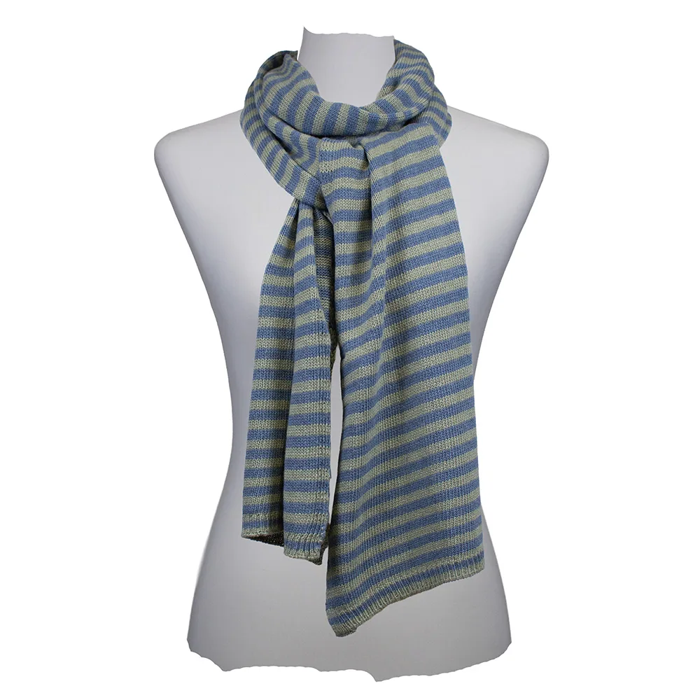 Sarah und Sally | Langer Schal mit Merinowolle & Kaschmir, mit Streifen, Blau - Salvia