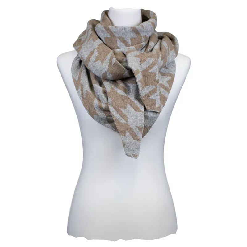 Sarah und Sally | Dreiecksschal Wolle mit Beimischung Hahnentritt Grau-Beige