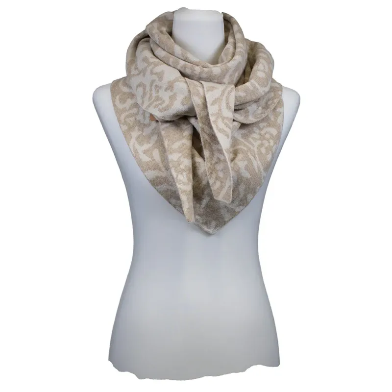 Dreiecksschal aus Wolle von Sarah & Sally in Taupe mit Jacquard-Muster, beidseitig tragbar